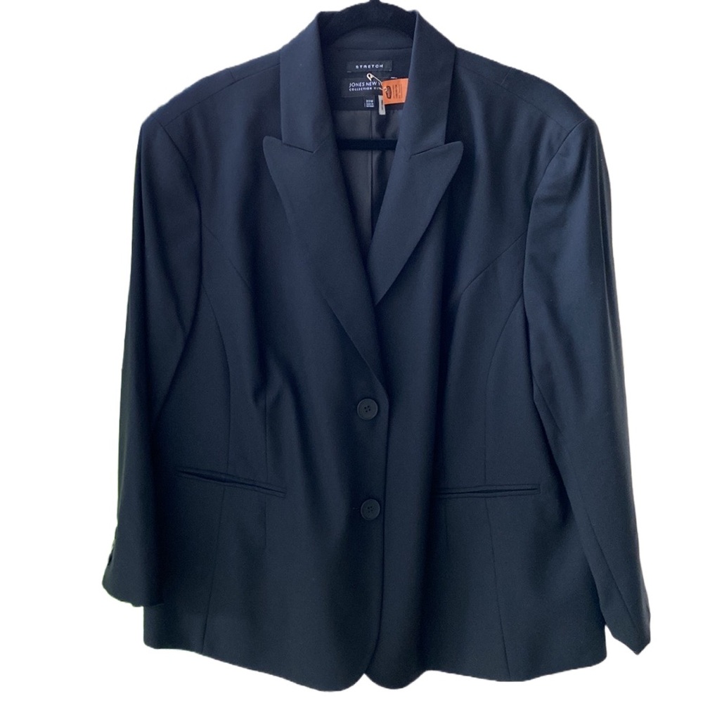 🖤 Jones New York Lightweight Stretch Wool-Blend 2-Button Lined Blazer Black 22W